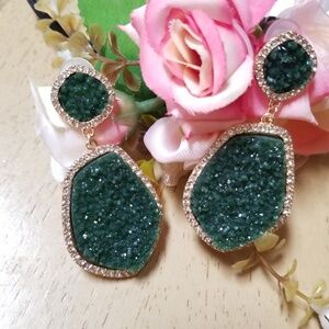 Druzzy Quartz Green stone earrings